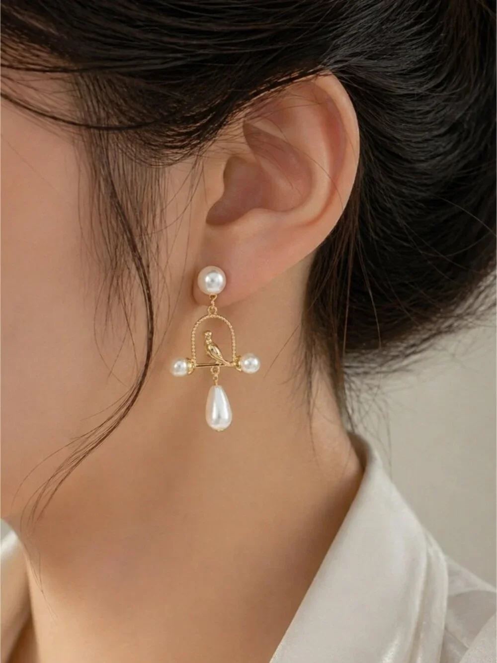 Gold tone Bird & Pearl Drop Earrings - Women Jewelry